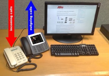 Desk with Aastra 6739i IP phone and a normal phone